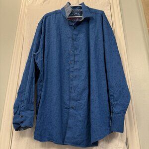 Robert Graham Navy Blue Embossed Classic Fit Long Sleeve Button Down Shirt 4X